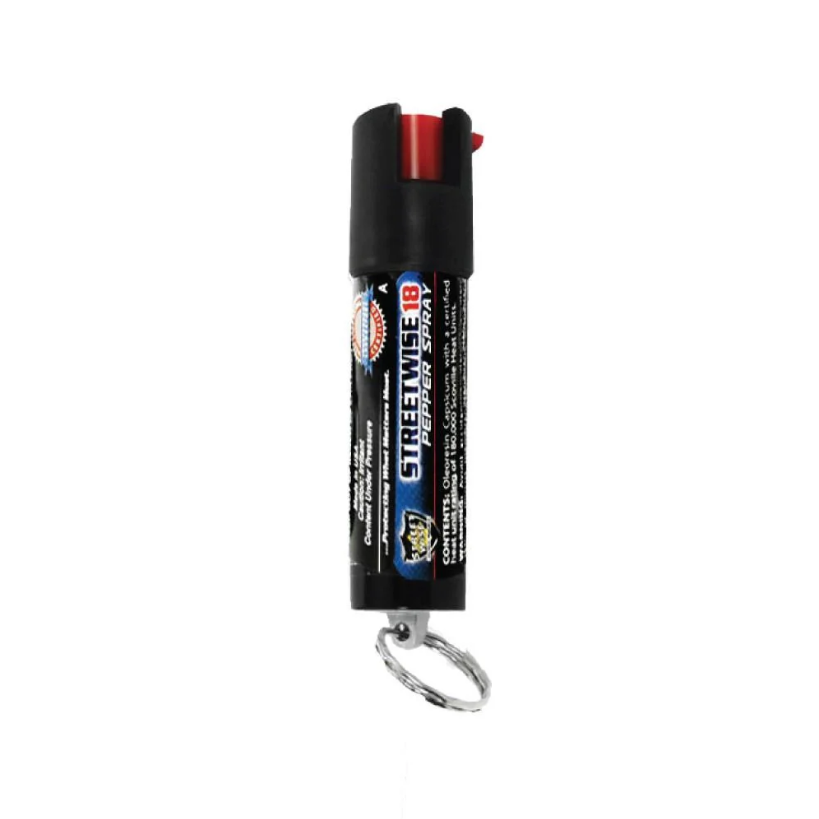 Streetwise 18 Stream Pepper Spray with Safety Lock — Keyring Models (0.5 oz & 0.75 oz)