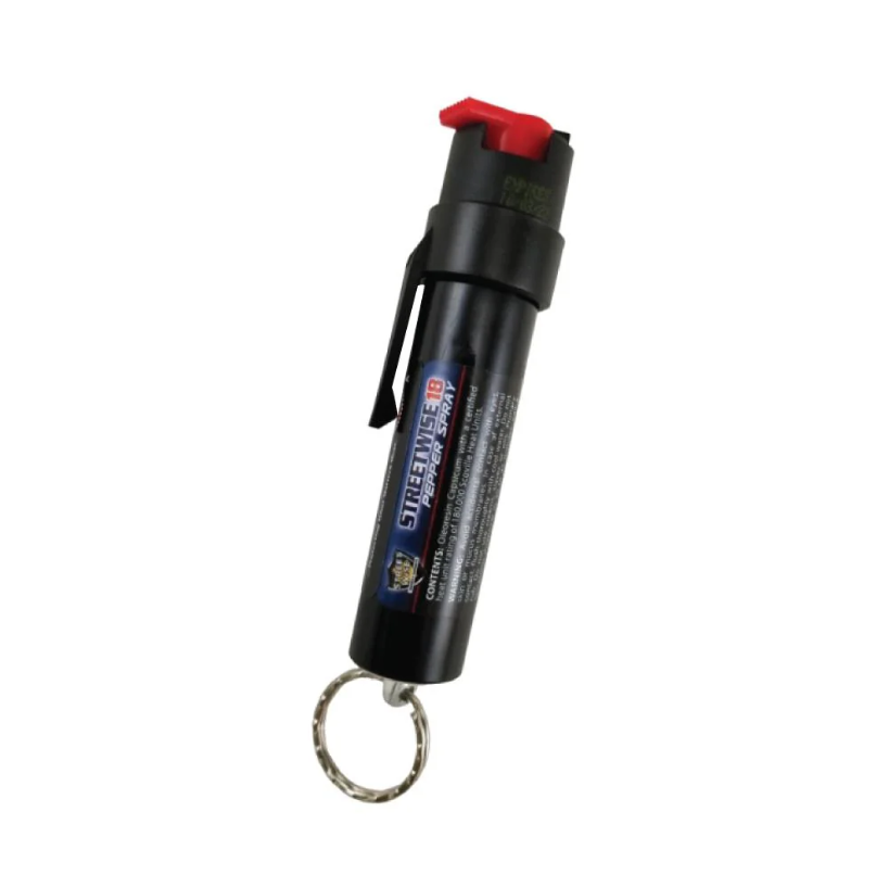 Streetwise 18 Stream Pepper Spray with Safety Lock — Keyring Models (0.5 oz & 0.75 oz)